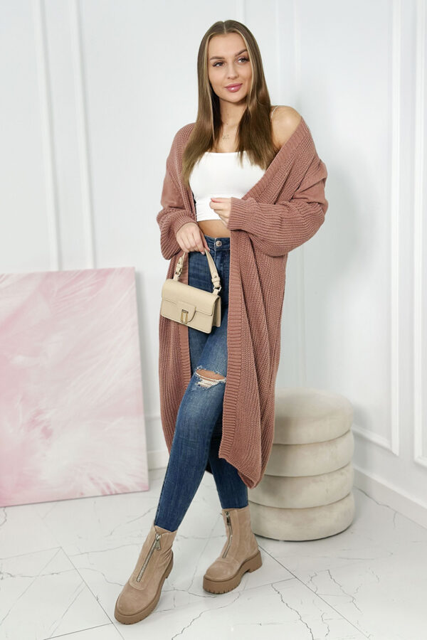 Długi, klasyczny kardigan ciemny różowy