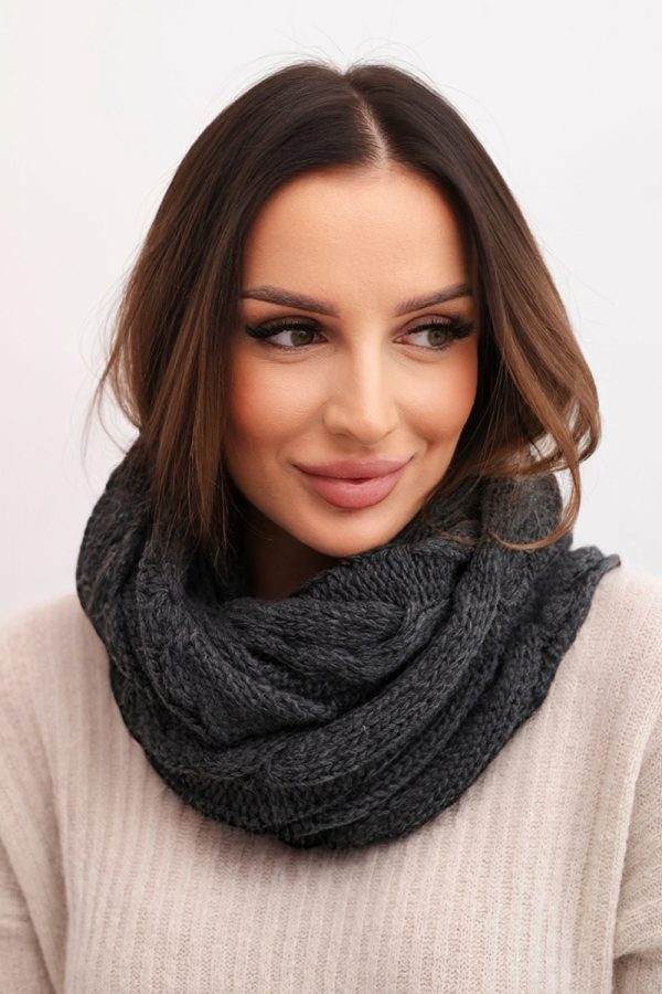 Komin damski wełniany pleciony miękki i ciepły KN23 grafitowy