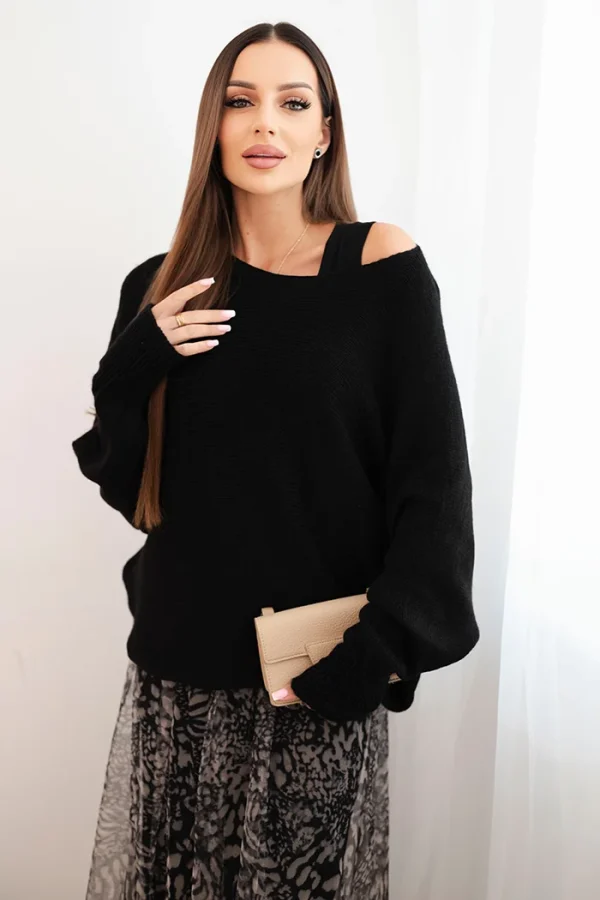 Komplet damski z wełnianym swetrem i wiskozową sukienką czarny