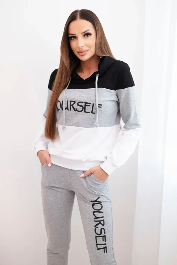 Komplet z nadrukiem Yourself czarny+szary