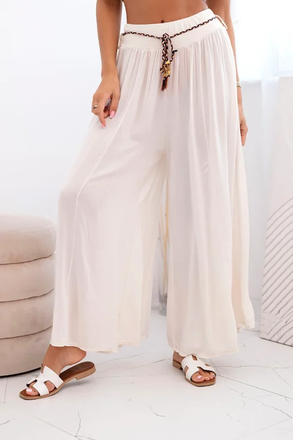 Spodnie damskie z wiskozy z szeroką nogawką jasno beżowe