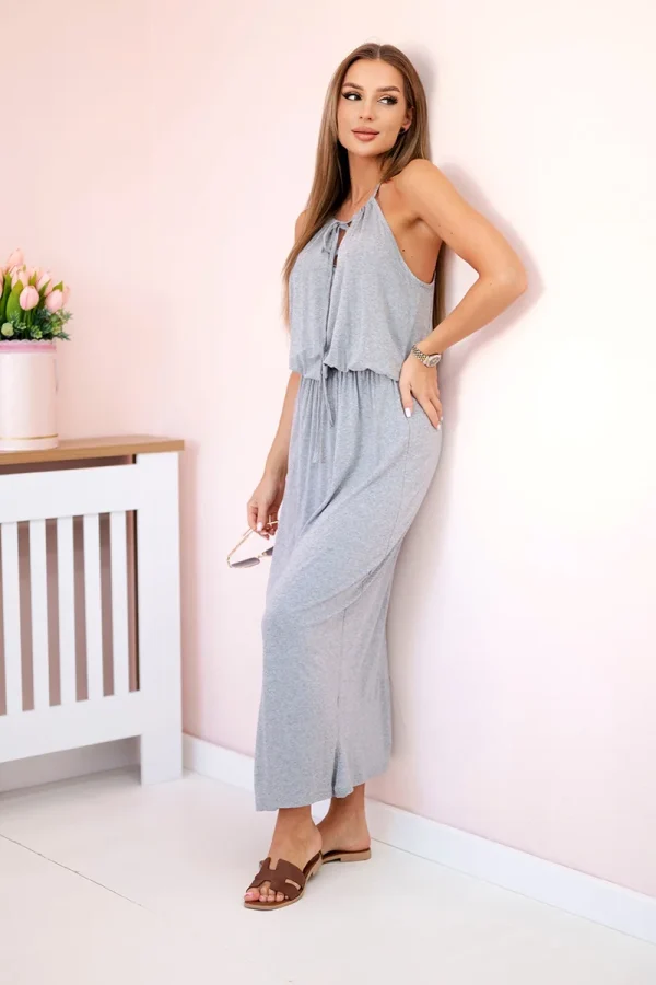 Sukienka boho z rozporkiem szara