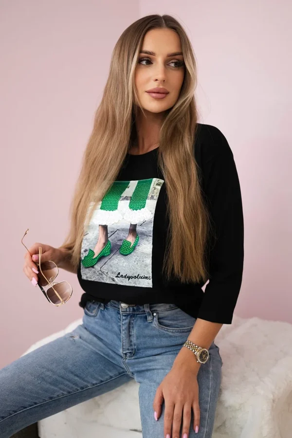 Bluzka z grafiką 3D z cyrkoniami