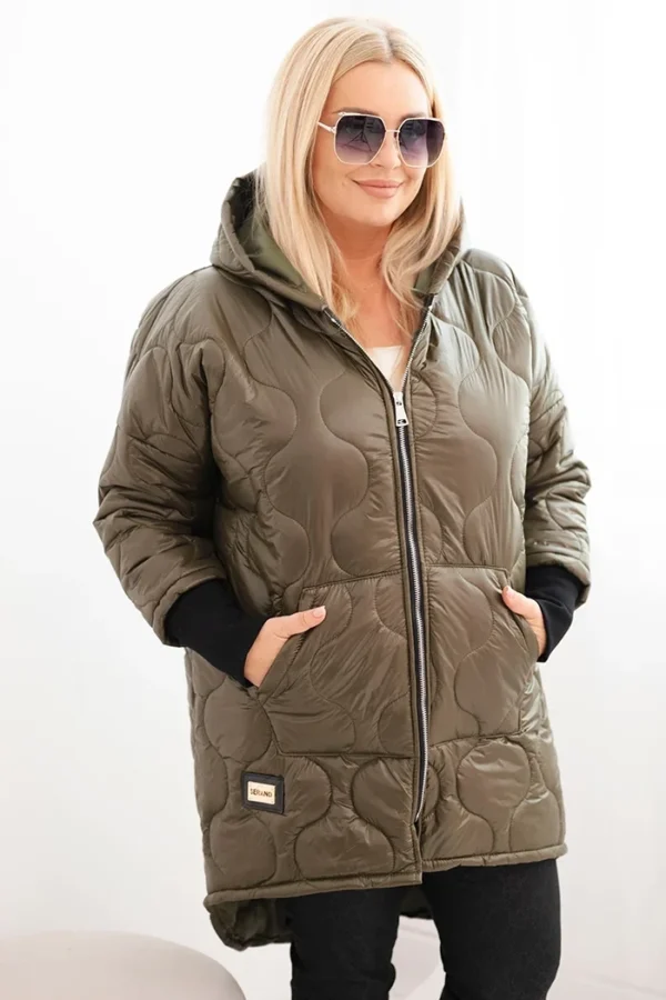 Kurtka damska zimowa Plus Size pikowana z kapturem