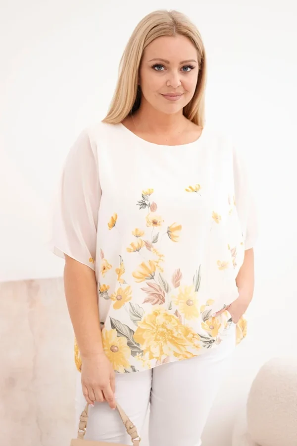 Bluzka damska Plus Size z krótkim rękawem i kwiatowym printem
