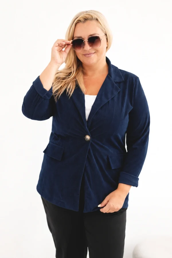 Marynarka damska Plus Size sztruksowa z klapami i kieszeniami