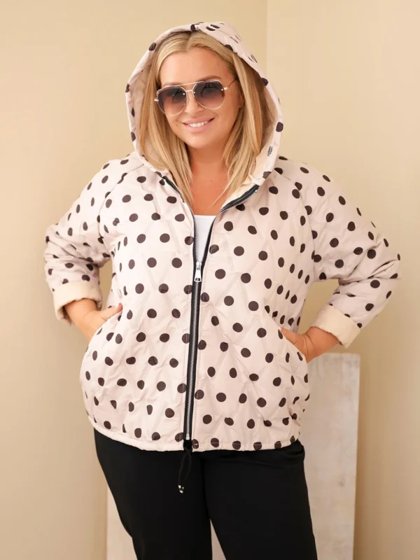 Kurtka damska Plus Size w grochy z kapturem