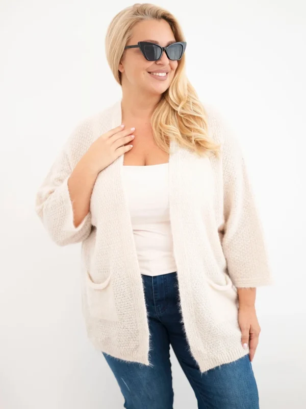 Sweter damski Plus Size z kieszeniami bez zapięcia