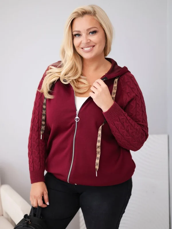 Bluza damska bawełniana Plus Size z dzianinowymi rękawami i kapturem