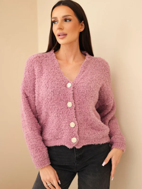 Sweter damski z moherem z ozdobnymi guzikami