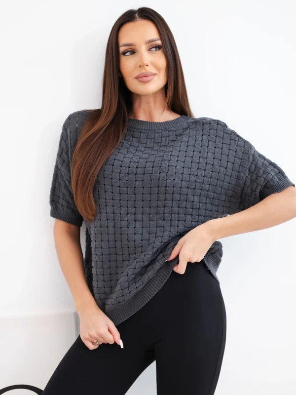 Sweter damski bawełniany ażurowy z krótkim rękawem