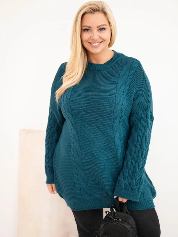 Sweter damski Plus Size z warkoczowym wzorem