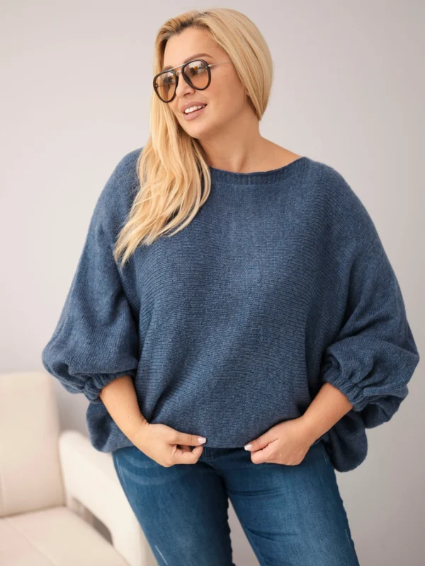 Sweter damski Plus Size z dodatkiem wełny o  luźnym fasonie